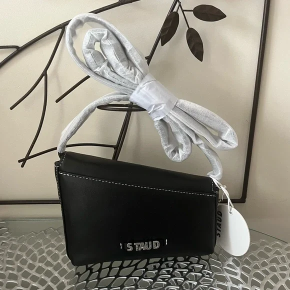 Staud Acute Black Leather Small Convertible Crossbody/ Clutch/ Shoulder Bag NWT